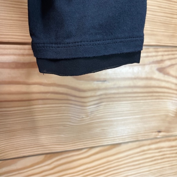 LOGO Lori Goldstein Shirt XXSP Petite Black Swing Satin Chiffon Trim Jewels - Picture 6 of 15